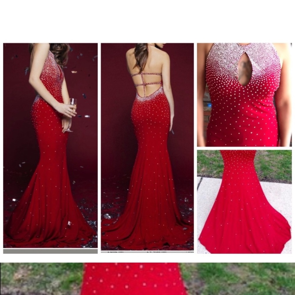 Red Embellished Prom Mermaid Dress - Brand